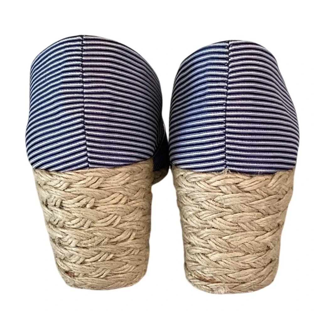 Lauren Ralph Lauren Cecilia Striped Espadrille Wedges Navy White Peep Toe 7.5
